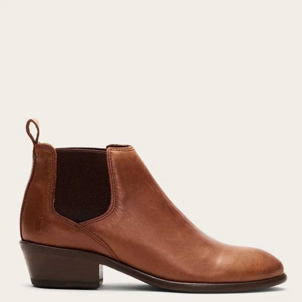 Frye Carson Chelsea Cognac Leather Cute Ankle Boot - Picture 5 of 16